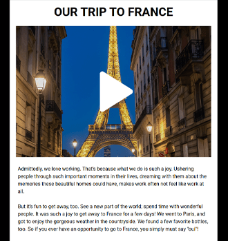 Newsletter example highlighting a personal narrative