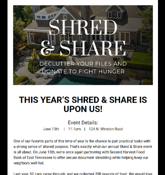 Newsletter example highlighting community-oriented content